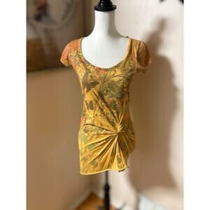 Vintage Y2K Mandee Women’s Top Whimsy Fairy Butterflies Floral/Yellow Top Size M